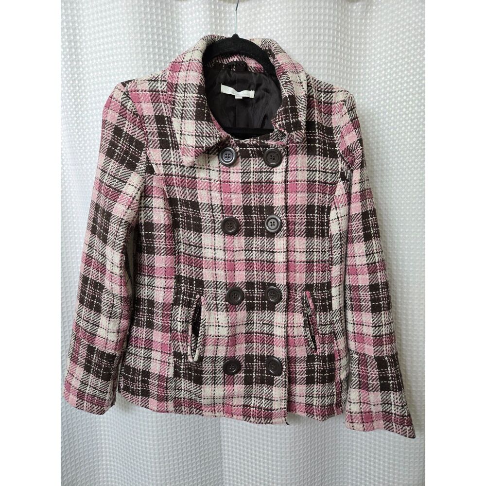 Charlotte Russe Women's Peacoat Large Pink Brown Cream Wool Blend Spring Warm